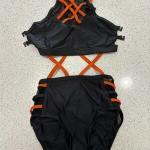 Black and Orange Strappy Dance Costume